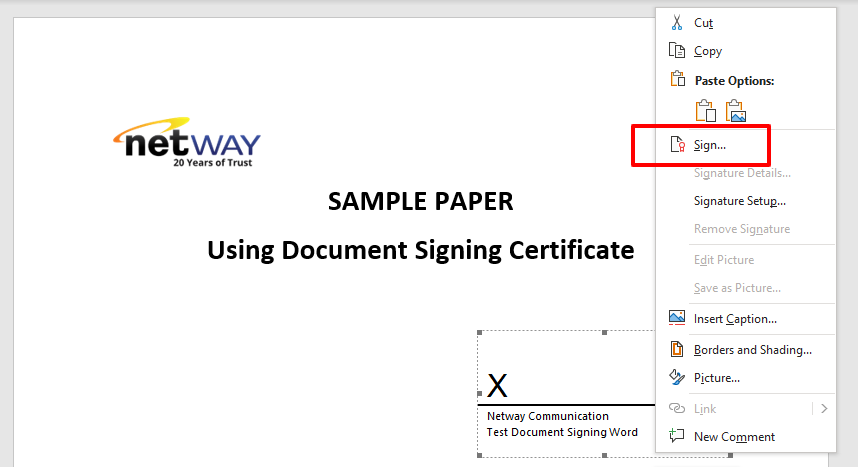 วิธีการ Sign เอกสารบน Microsoft Word โดยใช้ Document Signing Certificate