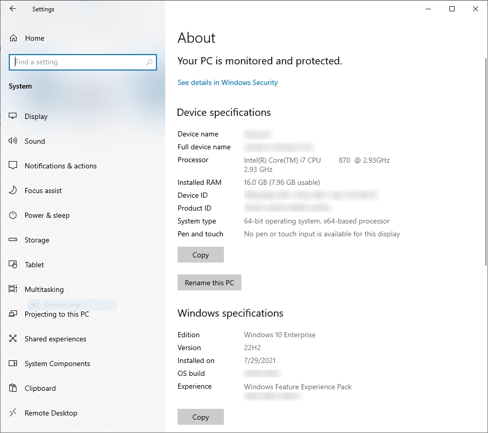 OS build info