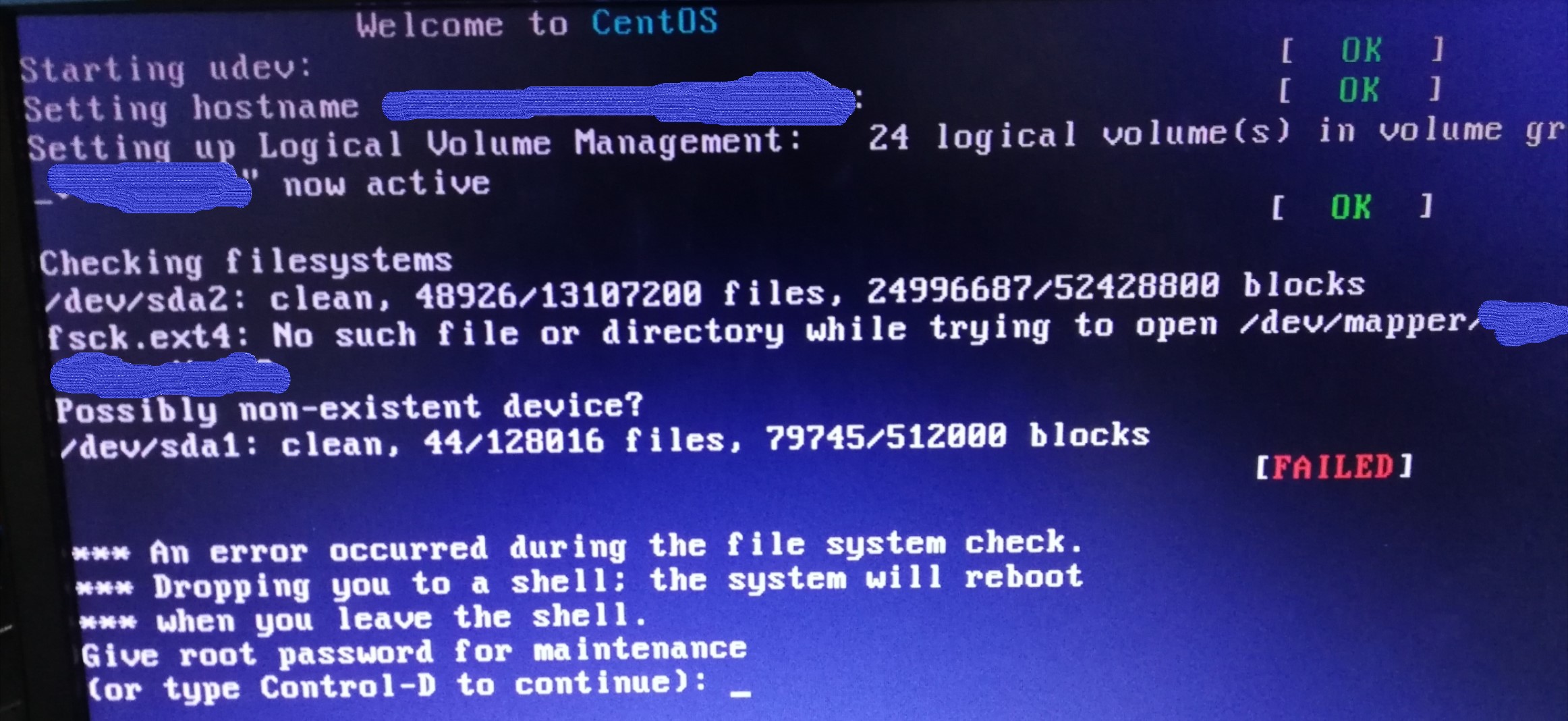 An error occurred during the file system chec